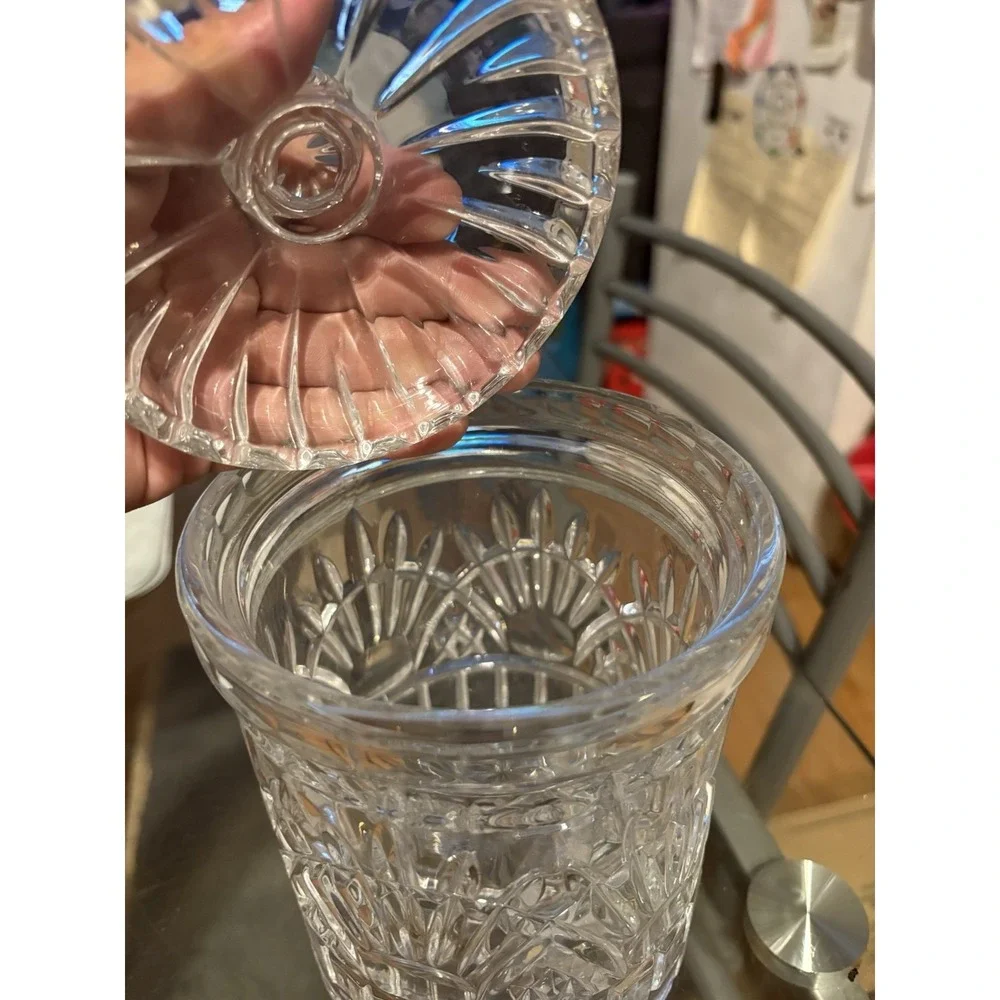 Godinger Shannon Lead Crystal Biscuit Jar Candy Covered Lidded Dish Heavy 7.5